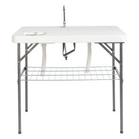 101*65.5*92cm HDPE Rectangular With Barbed Wire Foldable Outdoor Fish Cleaning Table White