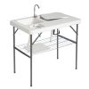 101*65.5*92cm HDPE Rectangular With Barbed Wire Foldable Outdoor Fish Cleaning Table White